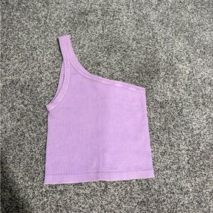 Asymmetrical One-Shoulder Ribbed Tank Top - Lilac